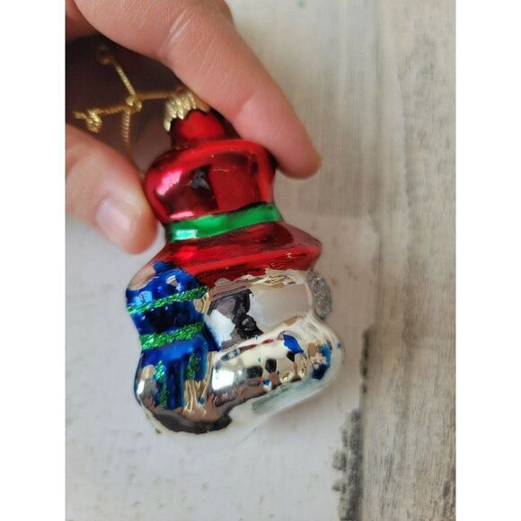 Snowman face glitter mistletoe blown glass ornament Xmas - Picture 7 of 9